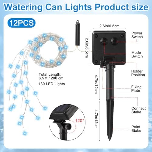 12 Pack Solar Waterfall Fairy Bunch Lights Outdoor Waterproof 9 Strand 180LEDs 8 Modes Watering Can Light (No Can) Firefly Bunch Lights for Patio Yard Garden Decorations(Blue) - Image 2