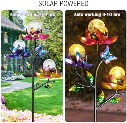 Afirst Solar Outdoor Lights Decorative, Lotus Crackle Glass for Yard Decor - Image 4