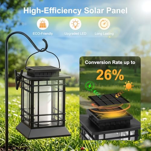 Brightever 6-Pack Solar Lanterns Outdoor Lights, Upgraded Flickering Flame Solar Lanterns Outdoor Waterproof, Hanging Solar Lights for Outside with Clip, Solar Lantern Lamps for Backyard Garden Decor - Image 3