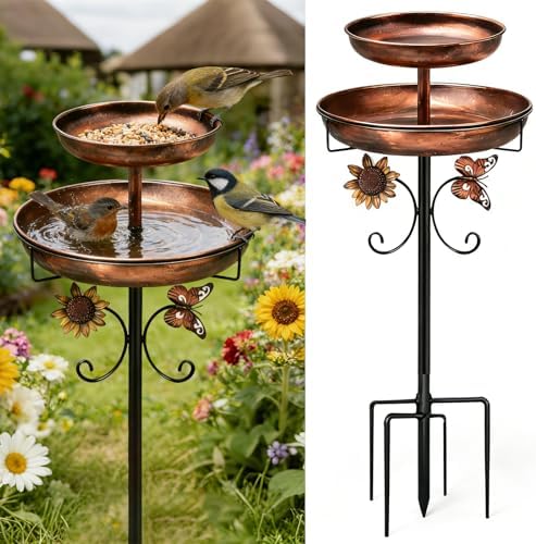 2 in1Bird Bath for Outside,45" Bird Feeder Stand for Outside,Metal Bird Bath with 5-Pronged Base for Garden Patio Yard Lawn Decor (Antique Bronze) by Unknown
