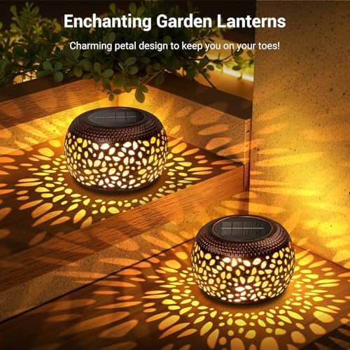 Solar Lanterns Outdoor Waterproof, 4 Pack Flower Petal Solar Garden Lights with 2 Lighting Colors, Vintage Metal Outdoor Patio Garden Decor - Unique Gifts for Women Mom Sisters Birthday - Image 6