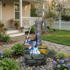 Vintage Hand Pump Water Fountain Outdoor, 32.3" Tall with LED Lights, Natural Stone Look Resin Cascading Water Feature for Patio, Lawn, Backyard & Garden Decor (Vintage Pump Head 32.3" H) - Image 6