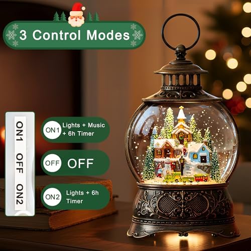 Christmas Snow Globe Water Lantern with Mountain Village and Train Scene Battery Operated or USB Powered Musical Lighted Holiday Decoration for Tabletop Display for Family and Friend - Image 5