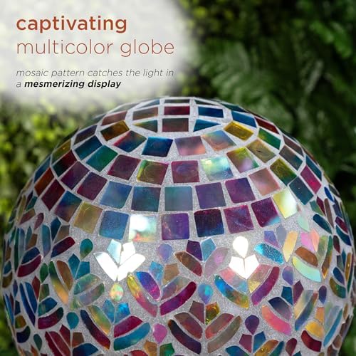Alpine Corporation - Outdoor Glass Mosaic Peacock Gazing Globe - Iridescent Garden Decor, 10" Diameter, Multicolor - Image 6