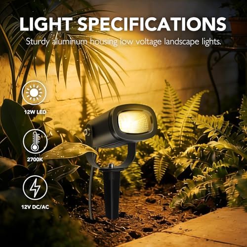 12W Low Voltage Landscape Lights 2700K Warm White LED Landscape Lighting IP65 Waterproof Spot Lights Outdoor Spotlights with Connectors for Garden Yard Tree, 8 Pack - Image 2