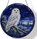 Starry Snowy Owl Stained Glass Suncatcher 11.8" Colorful Window Hanging Ornament, Sun Catcher Decor for Bathroom Front Door Living Room Home Wall Garden by FeHuew