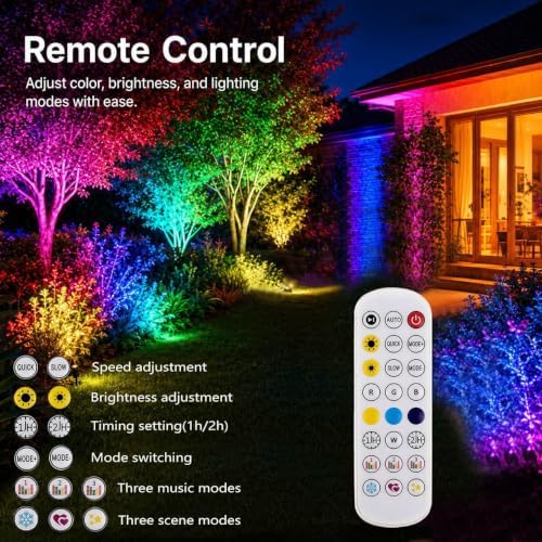 Outdoor Lights,15w Spot Lights Outdoor with US Plug and Remote Control, 12V APP Control Landscape Spotlights,Waterproof, Dimmable with Timer - Image 4