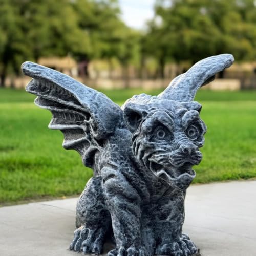 OLOMA Fantasy Guardian Gargoyle Concrete Garden Statue Outdoor Lawn Ornament Gothic Mythical Beast Sculpture Handmade Cement Yard Decor Patio Porch Halloween Fantasy Creature Figure - Image 2