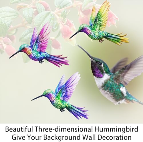 John's Studio 3Pcs Metal Hummingbird Wall Decor Outdoor Garden Hanging Art Sculptures Home Theme Decorations for Kitchen Bathroom and Pool - Image 2