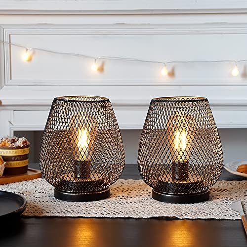 TRIROCKS Set of 2 Medium Battery Powered Outdoor Lantern 6.5'' High Metal Table Lamp Cordless Battery Operated Lamps with LED Edison Bulb for Home Wedding Parties Patio Events Indoors Outdoors(Brown) - Image 5