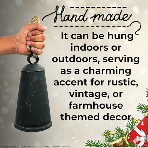 Rustic Black Hanging Bell Ornament with |Cowbell Rope Handle – Vintage Farmhouse Decor, Handmade Wind Chime for Indoor/Outdoor Decoration, Distressed Antique-Style, Minimalist Holiday Accent - Image 4