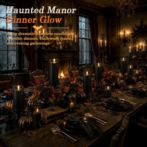 Homemory Halloween Black Waterproof LED Candles with Remote Timer, Set of 6 - Image 4