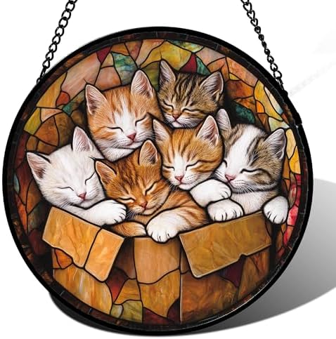 Sleeping Kittens Stained Glass Window Hanging Suncatcher Gifts 12" by amderven