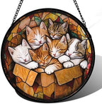 Sleeping Kittens Stained Glass Window Hanging Suncatcher Gifts 12" by amderven