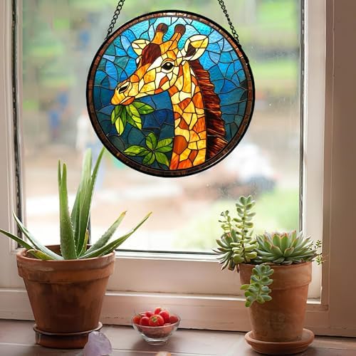 Yellow Giraffe Stained Glass Window Hanging Suncatcher Gifts for Women 9.8" - Image 4