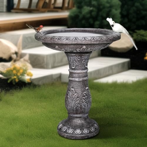 24.4" H Cement Bird Bath for Garden- Fibre Reinforced Concrete Bird Baths for Outdoors, Large Size Vintage Carved Pedestal Birdbath for Patio, Yard, Lawn -20”Dia. X 24.4”H Bird Fountain - Image 2