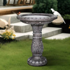 24.4" H Cement Bird Bath for Garden- Fibre Reinforced Concrete Bird Baths for Outdoors, Large Size Vintage Carved Pedestal Birdbath for Patio, Yard, Lawn -20”Dia. X 24.4”H Bird Fountain - Image 2