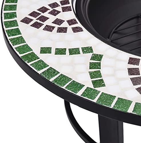 Mosaic Fire Pit Green Steel Fire Pit Bowl with Grid and Tabletop for Outdoor Heating and BBQ Use 26.8" Ceramic - Image 7