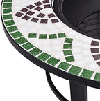 Mosaic Fire Pit Green Steel Fire Pit Bowl with Grid and Tabletop for Outdoor Heating and BBQ Use 26.8" Ceramic - Image 7