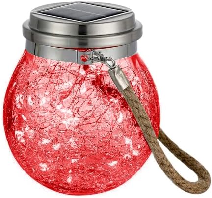 Solar Hanging Mason Jar Lights - Cracked Glass 30 LED Fairy Firefly Lantern String Lights, Outdoor Waterproof Patio Porch Garden Yard Balcony Lawn Wall Lighting Decor by Unknown