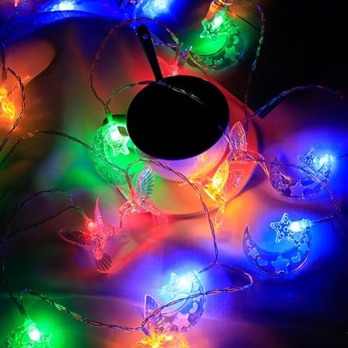 CAKERS Moon and Star Fairy Lights|Hanging Decor Led Copper Wire Lights|Bird Design Ambient Light for Christmas Party Bedroom Patio,Colorful,6m(19.6ft)-40LED-Battery - Image 3