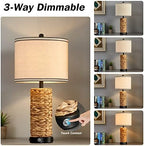 GyroVu Rattan Table Lamps Set of 2, Bedside Lamps for Bedroom Nightstand - Image 4