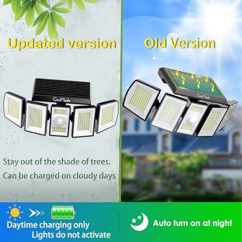 Solar Outdoor Flood Lights, 5-Head 300LED Motion Sensor Security Light, 270° Dusk to Dawn Waterproof Spotlights for wall Backyard Garage, Remote Control, 2 Pack - Image 2