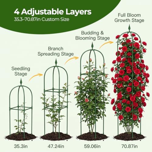 MYMULIKE 2 Pack Garden Obelisk Trellis for Climbing Plants Outdoor & Indoor - 6Ft Rustproof Garden Trellis Plant Support Cage for Vines, Flowers, Vegetables, Roses | Heavy-Duty, Adjustable - Image 2