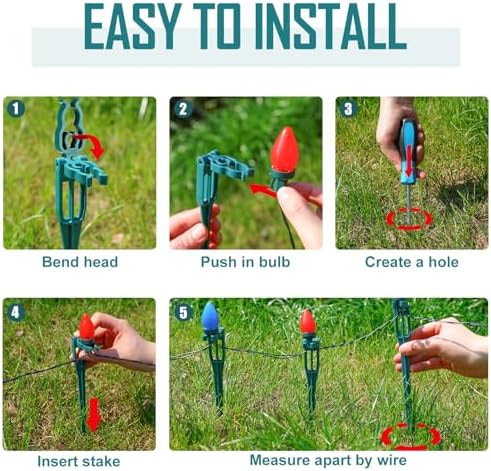 Suzile 100 Pcs Christmas Plastic Light Stakes 15'' Tall Xmas Yard Stakes for C7 C9 Christmas Lights Outdoor Universal Yard Lawn Holiday for Garden Lawn Path Walkway Holiday (Green,7.5inch) - Image 3