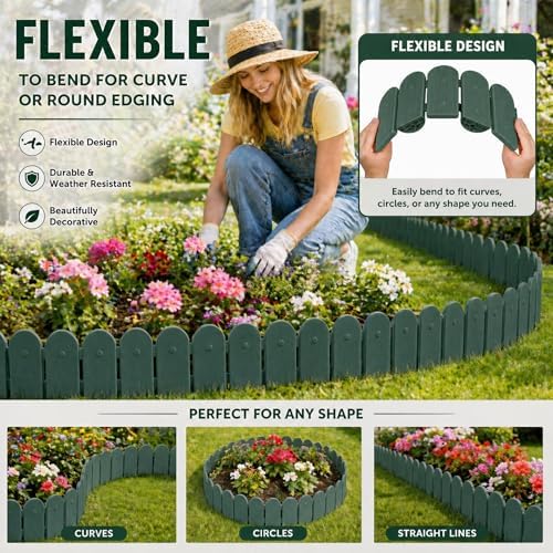 Evelyne Garden Border Edging: Wooden Fence Design - 8pcs Green Yard Landscaping Fence Liner Lawn Edge Barrier - 10ft Kit of Decorative Lawn Landscape Panels Elements -Landscaping Edging-GMT-10374-B08 - Image 3
