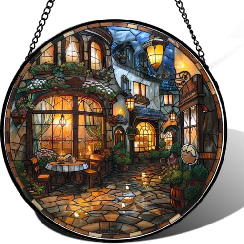 9.84 Inch Stained Glass Window Hanging Lantern Bakery Corner Suncatcher for Doors Garden Patio Sun Catchers Decor Christmas Mother's Day Birthday Gifts for Women Men Mom Nana Father by Unknown