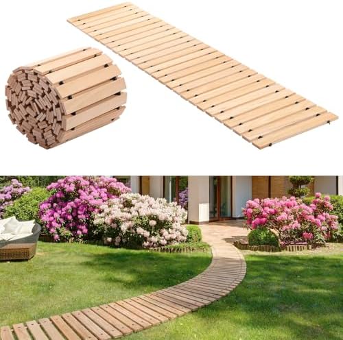 Landical 24ft Wooden Garden Pathway Walkway, Roll Out Outdoor Path,Natural by Landical