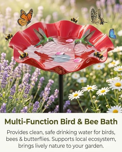 Bee Watering Station Metal Flower Garden Stakes Bird Bath Bowl Decorative Decor Mini Flowers Handmade Stake & Pollinator Water Baths for Outdoor Features Outside Grace on Feeder Birdbath - Image 5