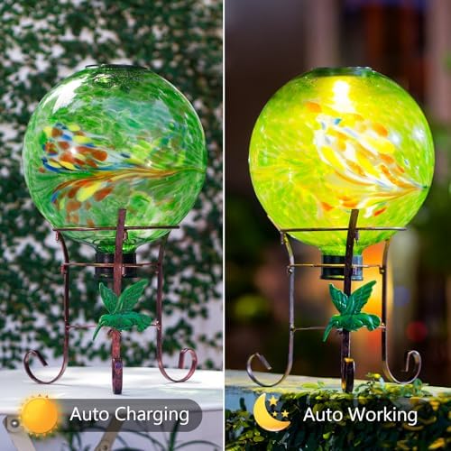10 Inch Solar Glass Gazing Ball with 9.4" H Metal Stand - Image 6