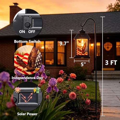 Solar American Flag Lights Outdoor Eagle Garden Lantern with Shepherd Hook - Image 6