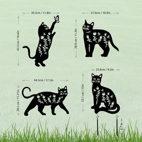 4 Pack Cat Metal Garden Decorative Stakes, Weather Proof Silhouette Statues for Yard, Patio,Outdoor Decor for Cat Lovers and Pet Owners - Image 4