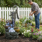 32 Inch Freestanding Outdoor Fountain with Vintage Pump for Garden Decor - Image 7