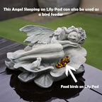 Garden Fairy Statue,Garden Sleeping Angel on Lotus Leaf with Bird Feeder Feature Outdoor Decor Sculptures Figurine Gardening Lawn - Image 4