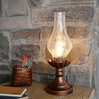 Vintage American Village Style Desk Light Industiral Table Llight with Glass Lampshade Old Style Kerosene Lamp Table Lamp Wrought Iron Metal Farmhouse Nightstand Lamps(Clear) - Image 2
