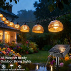 TWINKVILLA Solar Rattan String Lights Outdoor, 16FT 16 LED Half-Globe Hemisphere Wicker Lanterns, IP65 Waterproof Solar Powered Patio Lights, Boho Decorative Hanging Lighting for Garden Porch Wedding - Image 6