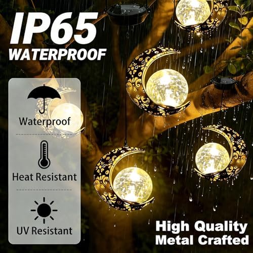 Solar Moon Lanterns Outdoor Waterproof Hanging Solar Lights Garden Decor - Image 6