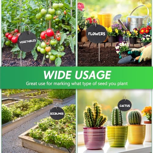 Colingmill 12 Sets Plant Labels Slate Plant Tags Garden Sign Marker Weatherproof Reusable Natural Slate Garden Sign Hanging Tag with Metal Stake and Pen for Outdoor Flower Vegetable(Oval) - Image 6