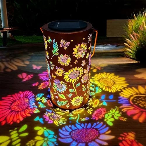 Sunflower Solar Lantern, Sunflower Glow Solar Garden Lantern, Colorful Sunflower Glow Solar Garden Lantern, for Garden, Patio, Pathway Lantern, Metal Lanterns Decorative Outdoor (2Pcs Colorful) - Image 5