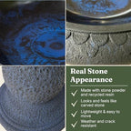 Pedestal Bird Bath Bowl 23 Inch Sea Blue - Stone-Resin Composite Bird Baths for Outdoors - Decorative Standing Outdoor Garden Decor for Front Porch Patio Yard Backyard Lawn Ornament - Image 3