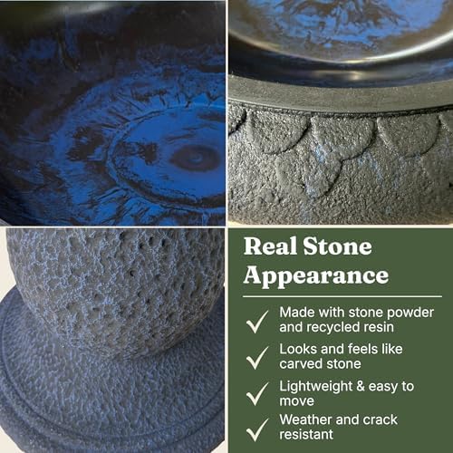 Pedestal Bird Bath Bowl 23 Inch Sea Blue - Stone-Resin Composite Bird Baths for Outdoors - Decorative Standing Outdoor Garden Decor for Front Porch Patio Yard Backyard Lawn Ornament - Image 3