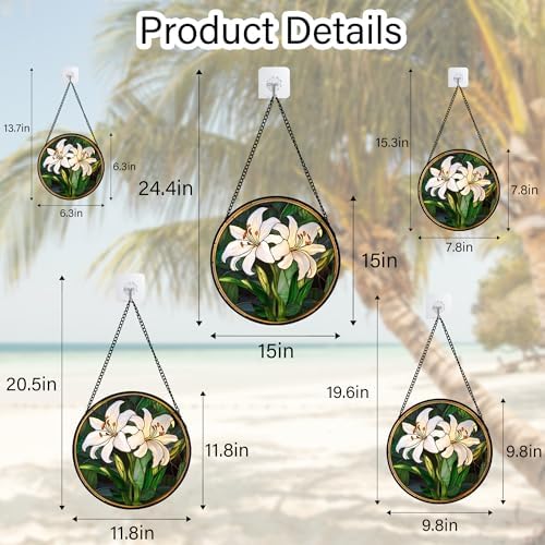 White Lily Flower Leaves Stained Glass Window Hanging Suncatcher Gifts 15" - Image 6