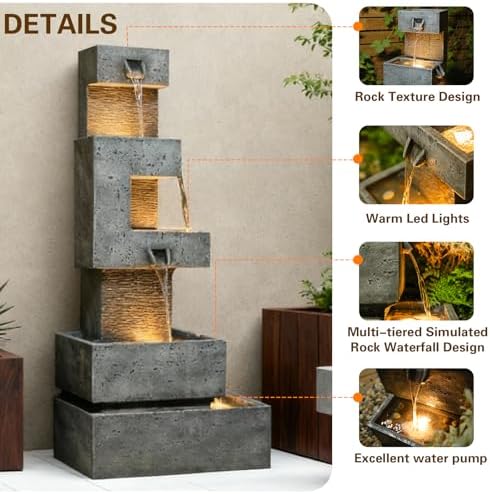 Sunlinua 48H Cascading Outdoor Water Fountain with Realistic Rock Texture - Image 3