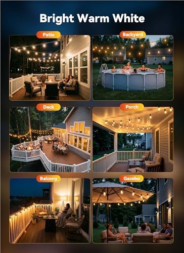 Minetom 53FT Outdoor String LED Patio Lights Waterproof,Shatterproof S14 Vintage Edison Bulbs,Commercial Grade Outside Hanging Lights Waterproof for Porch Deck Garden Backyard Balcony Cafe Bistro - Image 4