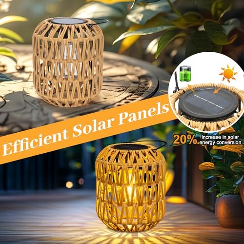 Livinlarge Solar Lanterns Outdoor Waterproof, Rattan Solar Lights for Yard - Image 4