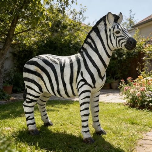 18.49" Faux Zebra Garden Statue, Resin Indoor Outdoor Ornament, Black White - Image 7